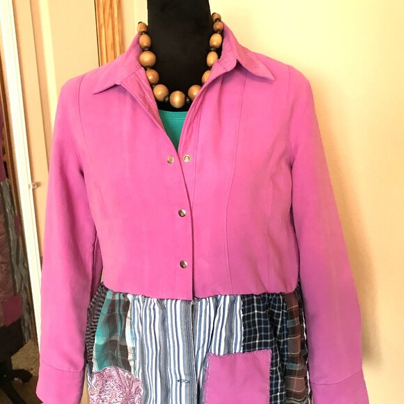 Boho Patchwork Duster Dress, S-M: Upcycled Pink Bohemian Layering Outerwear - Picture 8 of 12